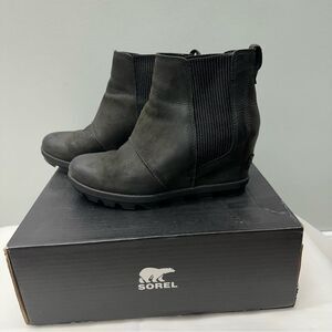 Sorel Joan of Arctic II black‎ leather wedges booties boots women's 7 NL3022-010